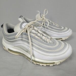Nike Air Max 97 Shoes Men Size 8 White Silver Leather Reflective Low Sneaker